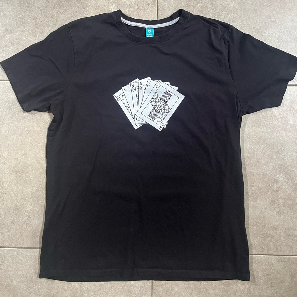 Black Graphic Tee Playing Cards Spread Shirt 100% Cotton XL
